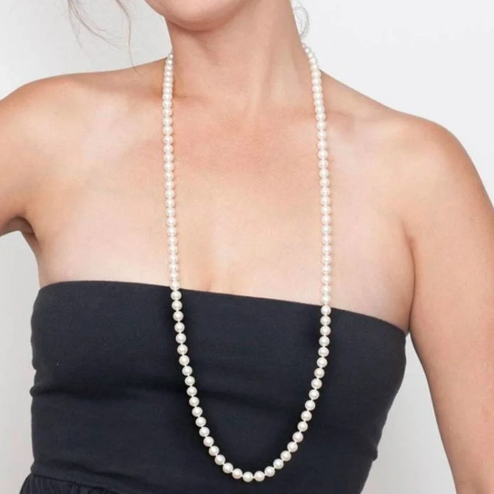 LONG Pearl Strand Necklace Realistic Faux Pearls WHITE CREAM Vintage Costume - Picture 1 of 9